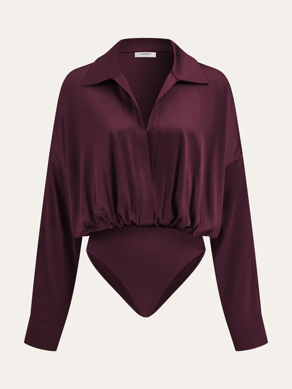 142. Commense L Satin Collared Long Sleeve Bodysuit